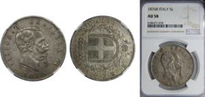 ITALY Victor Emmanuel II 1876 5 LIRE Silver ... 