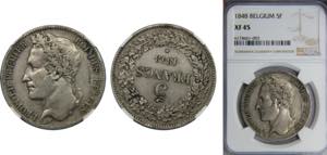 BELGIUM Leopold I 1848 5 FRANCS Silver NGC ... 