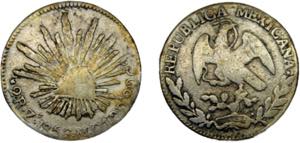 MEXICO 1856 Zs MO 2 REALES SILVER Federal ... 