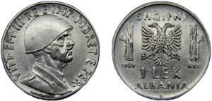 ALBANIA Vittorio Emanuele III 1939 R 1 LEK ... 