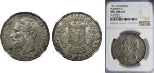 BELGIUM Leopold II 1873 5 FRANCS Silver NGC ... 