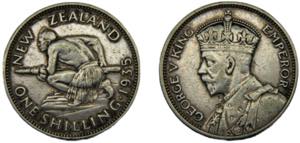 NEW ZEALAND George V 1935 1 SHILLING SILVER ... 