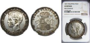 PHILIPPINES Alfonso XIII 1897 1 PESO Silver ... 