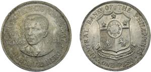 PHILIPPINES 1963 1 PESO SILVER Republic, ... 