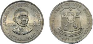 PHILIPPINES 1964 1 PESO SILVER Republic, ... 