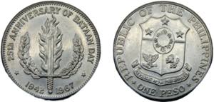 PHILIPPINES 1967 1 PESO SILVER Republic, ... 