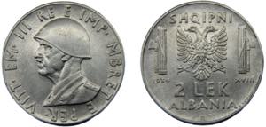 ALBANIA Vittorio Emanuele III 1939 R 2 LEK ... 