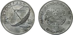 SINGAPORE 1979 10 DOLLARS SILVER  Republic ... 