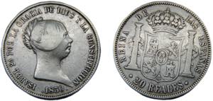 SPAIN Isabel II 1850 20 REALES SILVER ... 