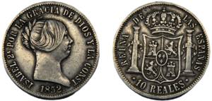 SPAIN Isabel II 1852 10 REALES SILVER ... 