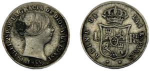 SPAIN Isabel II 1855 1 REAL SILVER Kingdom, ... 