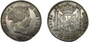 SPAIN Isabel II 1856 20 REALES SILVER ... 