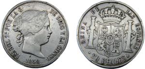 SPAIN Isabel II 1858 20 REALES SILVER ... 