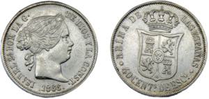 SPAIN Isabel II 1866 40 CENTIMOS DE ESCUDO ... 