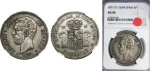 SPAIN Amadeo I 1871 5 PESETAS Silver NGC ... 
