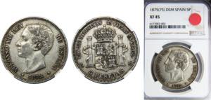 SPAIN Alfonso XII 1875 5 PESETAS Silver NGC ... 