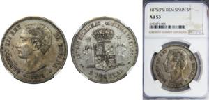 SPAIN Alfonso XII 1875 5 PESETAS Silver NGC ... 