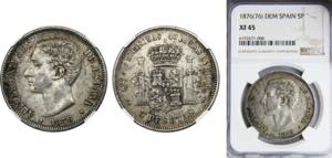 SPAIN Alfonso XII 1876 5 PESETAS Silver NGC ... 