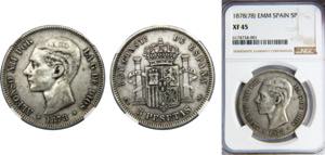 SPAIN Alfonso XII 1878 5 PESETAS Silver NGC ... 