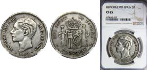 SPAIN Alfonso XII 1879 5 PESETAS Silver NGC ... 
