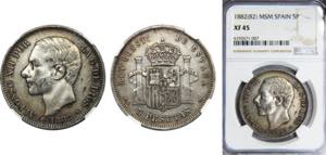 SPAIN Alfonso XII 1882 5 PESETAS Silver NGC ... 