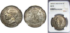 SPAIN Alfonso XII 1885 5 PESETAS Silver NGC ... 
