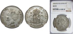 SPAIN Alfonso XIII 1893 5 PESETAS Silver NGC ... 