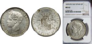 SPAIN Alfonso XIII 1899 5 PESETAS Silver NGC ... 