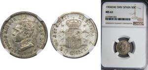 SPAIN Alfonso XIII 1904 50 CENTIMOS Silver ... 