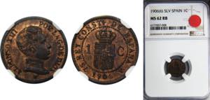 SPAIN Alfonso XIII 1906 1 CENTIMO Bronze NGC ... 