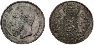 Belgium Kingdom Leopold II 5 Francs 1870 ... 