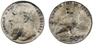 Belgium Kingdom Leopold II 50 Centimes 1901 ... 