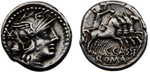 Roma Republic C. Cassius AR Denarius 126 BC ... 