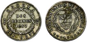 Colombia United States 2 Décimos 1867 ... 