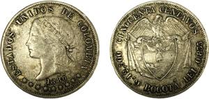 Colombia United States 50 Centavos 1880 ... 