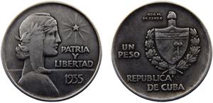 Cuba First Republic 1 Peso 1935 Philadelphia ... 