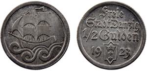 Danzig Free City ½ Gulden 1923 Silver 2.51g ... 