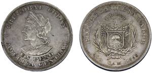 El Salvador Republic 1 Peso 1893 C.A.M. San ... 