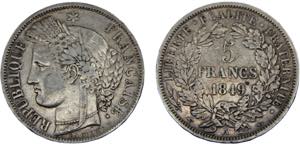 France Second Republic 5 Francs 1849 A Paris ... 