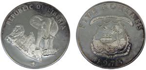 Liberia Republic 5 Dollars 1973 San ... 