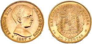 Spain Kingdom Alfonso XIII 20 Pesetas 1887 ... 