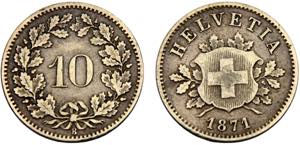 Switzerland Federal State 10 Rappen 1871 B ... 