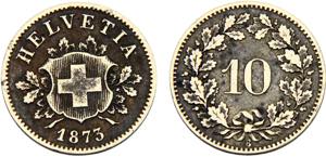 Switzerland Federal State 10 Rappen 1873 B ... 