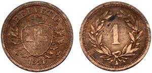 Switzerland Federal State 1 Rappen 1851 A ... 