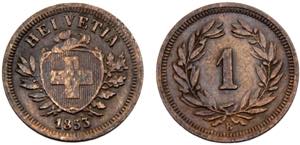 Switzerland Federal State 1 Rappen 1853 B ... 
