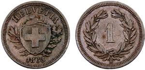 Switzerland Federal State 1 Rappen 1863 B ... 