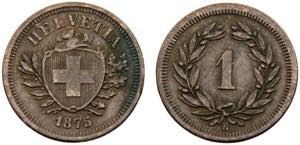 Switzerland Federal State 1 Rappen 1875 B ... 