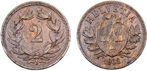 Switzerland Federal State 2 Rappen 1902 B ... 