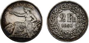 Switzerland Federal State 2 Francs 1850 A ... 