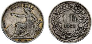 Switzerland Federal State 1 Franc 1851 A ... 